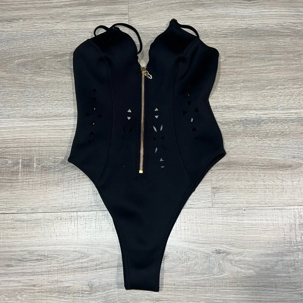 GIGI C black cut out low back one piece neoprene bikini - Picture 7 of 9